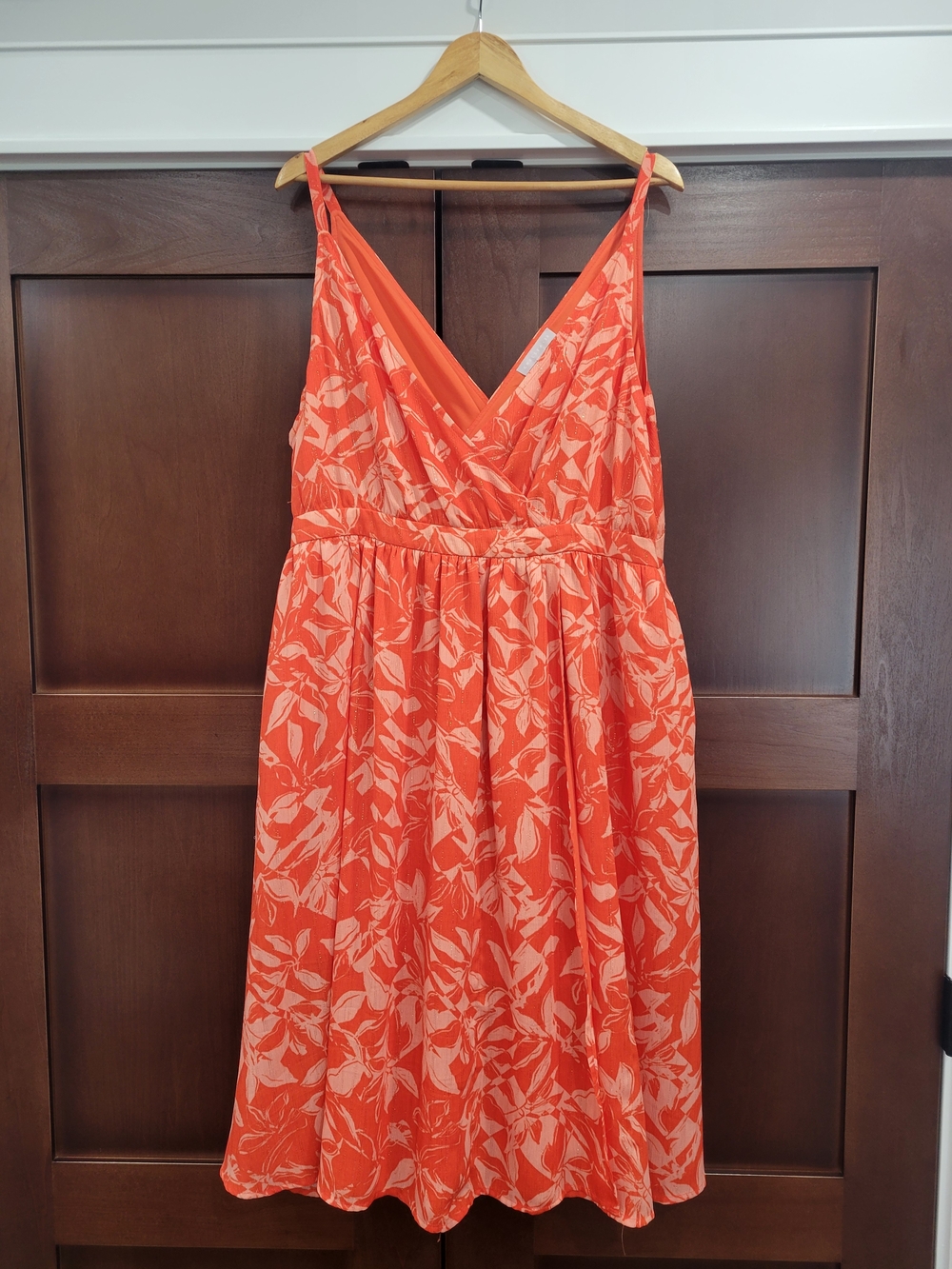 Chelsea28 Orange and Cream Floral Wrap-Front Midi Dress - Picture 3 of 4